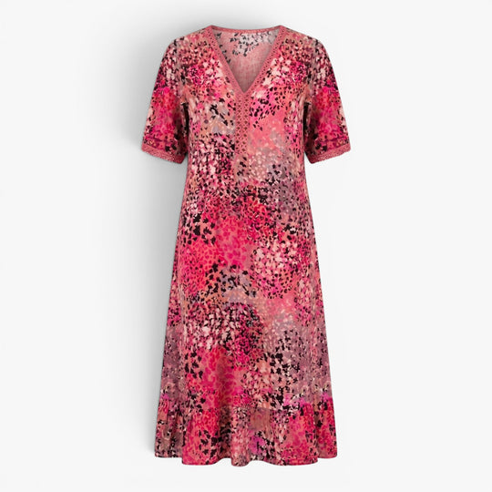Women's Artistic Floral Patchwork Midi Dress with Pockets