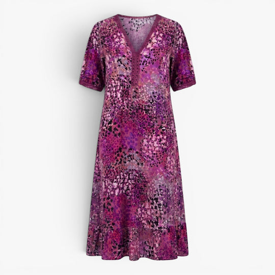 Women's Artistic Floral Patchwork Midi Dress with Pockets