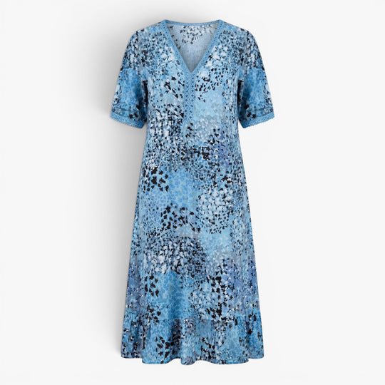 Women's Artistic Floral Patchwork Midi Dress with Pockets