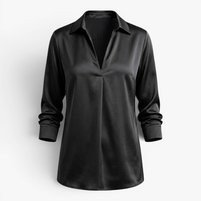 Women’s Satin V Neck Blouse with Elegant Relaxed Fit
