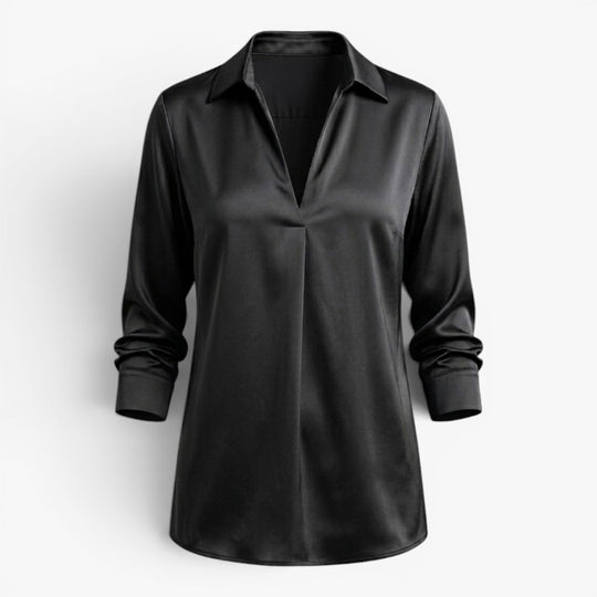 Women’s Satin V Neck Blouse with Elegant Relaxed Fit