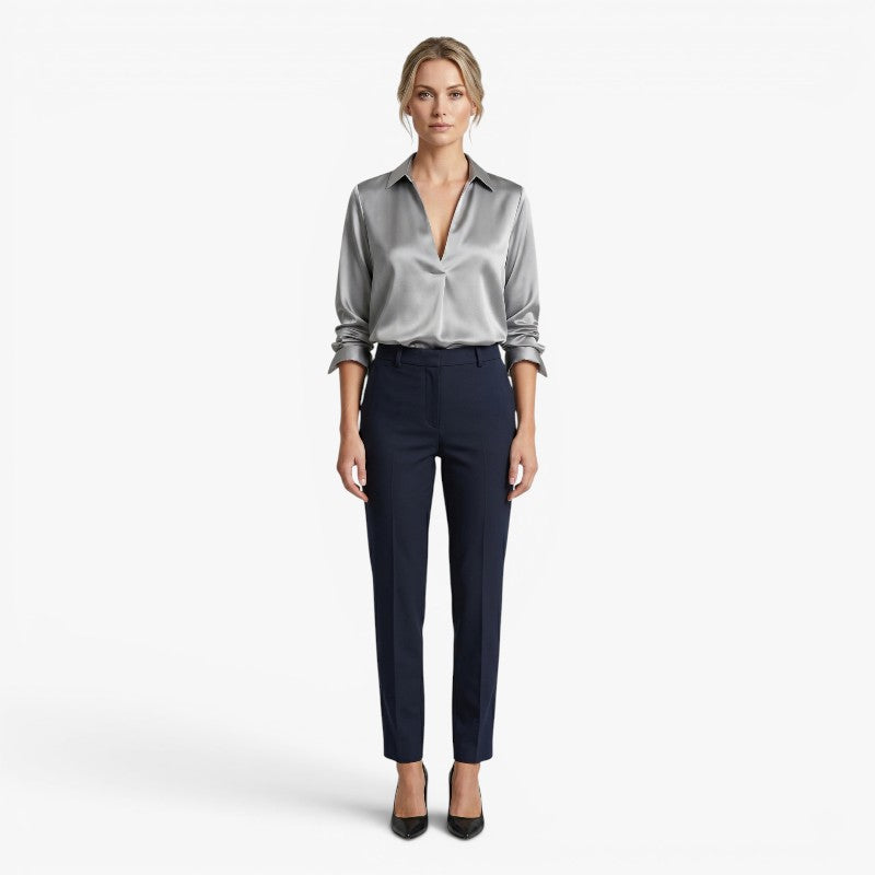 Women’s Satin V Neck Blouse with Elegant Relaxed Fit