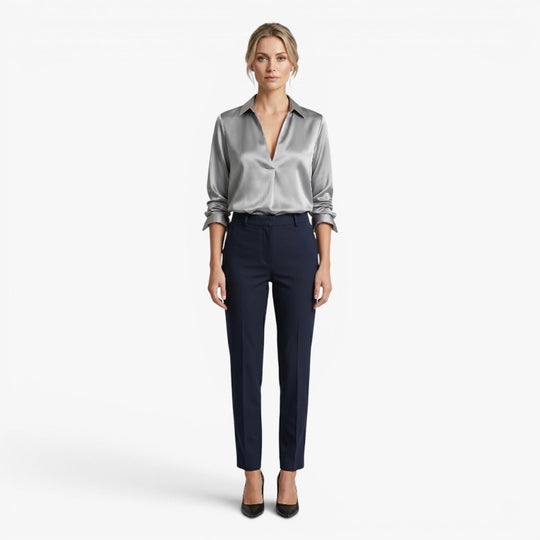 Women’s Satin V Neck Blouse with Elegant Relaxed Fit