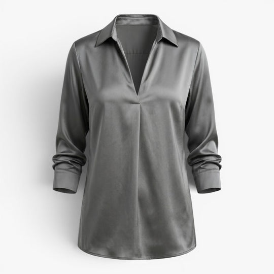 Women’s Satin V Neck Blouse with Elegant Relaxed Fit