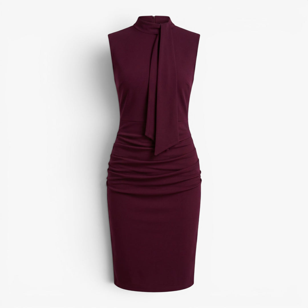Women's Elegant Sleeveless Midi Dress with Neck Tie Accent