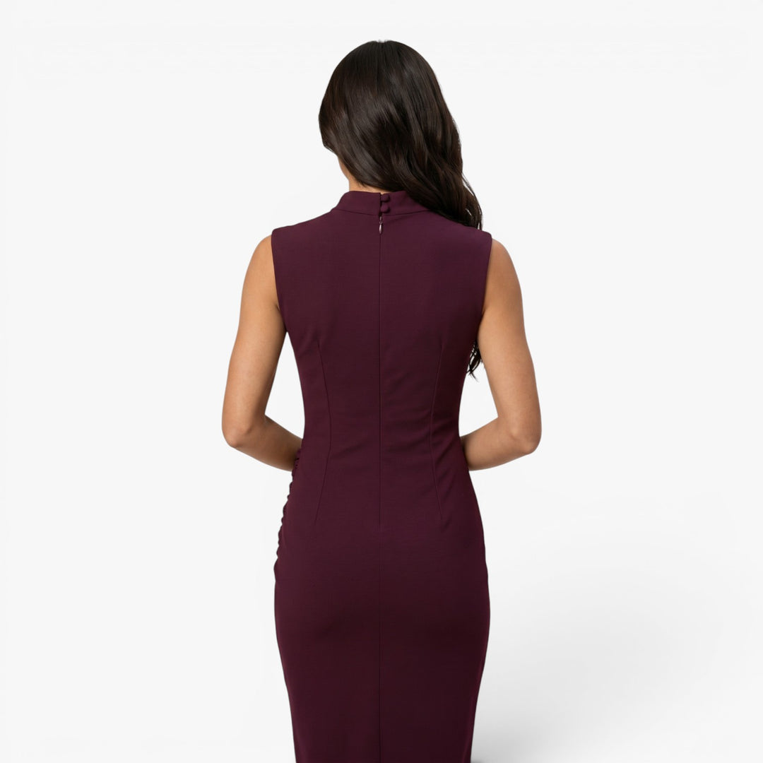Women's Elegant Sleeveless Midi Dress with Neck Tie Accent