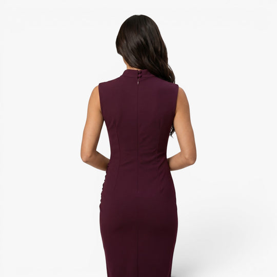 Women's Elegant Sleeveless Midi Dress with Neck Tie Accent