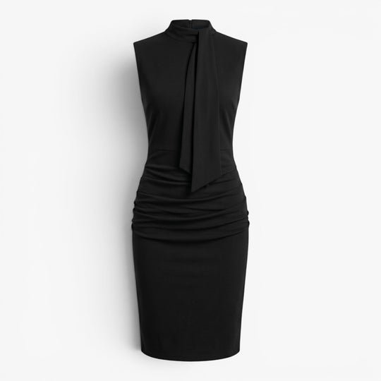 Women's Elegant Sleeveless Midi Dress with Neck Tie Accent