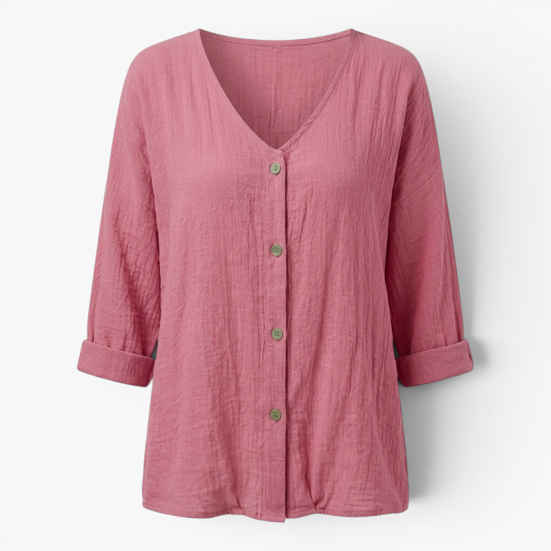 Women’s Relaxed Button Front Blouse with Casual Linen Look