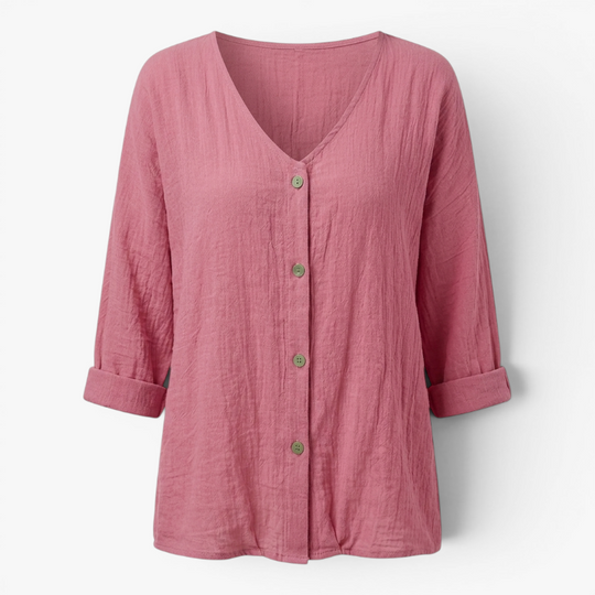Women’s Relaxed Button Front Blouse with Casual Linen Look