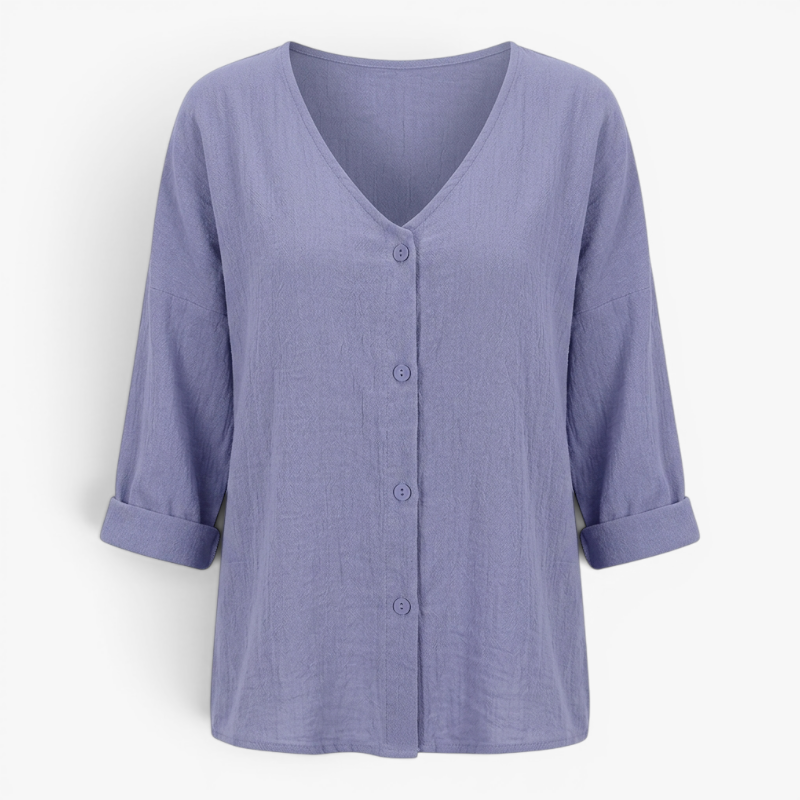 Women’s Relaxed Button Front Blouse with Casual Linen Look