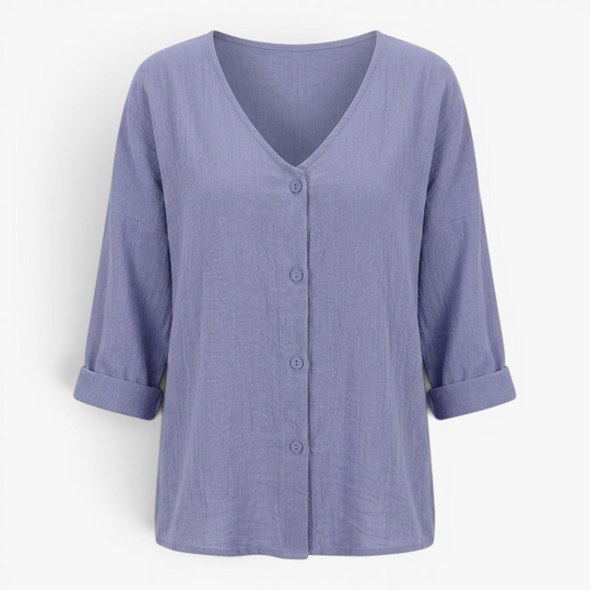 Women’s Relaxed Button Front Blouse with Casual Linen Look