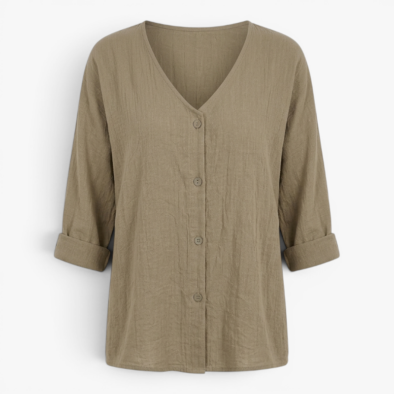 Women’s Relaxed Button Front Blouse with Casual Linen Look