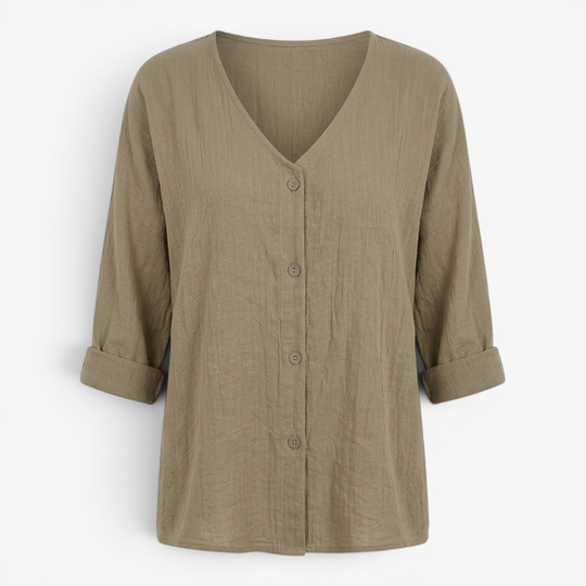 Women’s Relaxed Button Front Blouse with Casual Linen Look