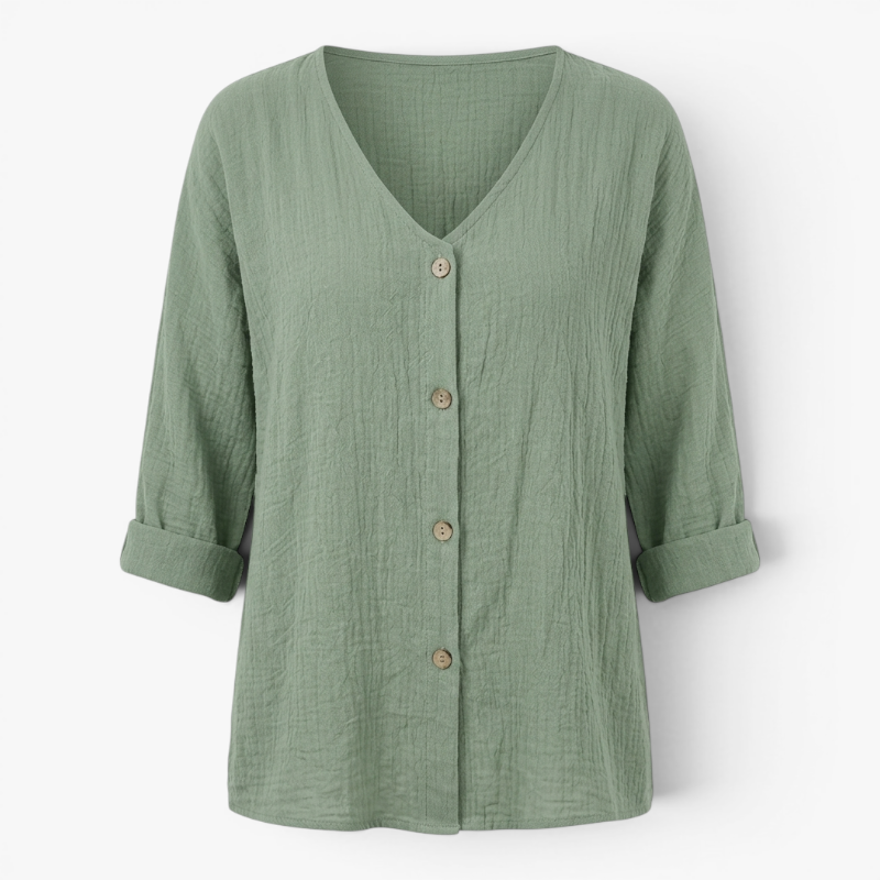 Women’s Relaxed Button Front Blouse with Casual Linen Look