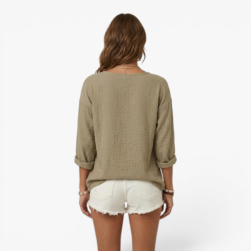 Women’s Relaxed Button Front Blouse with Casual Linen Look