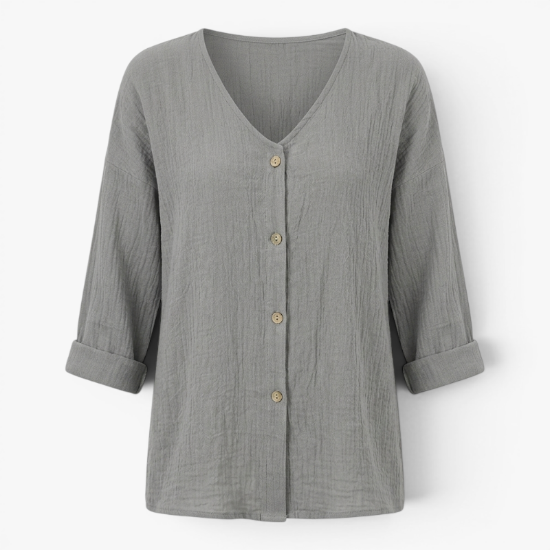 Women’s Relaxed Button Front Blouse with Casual Linen Look