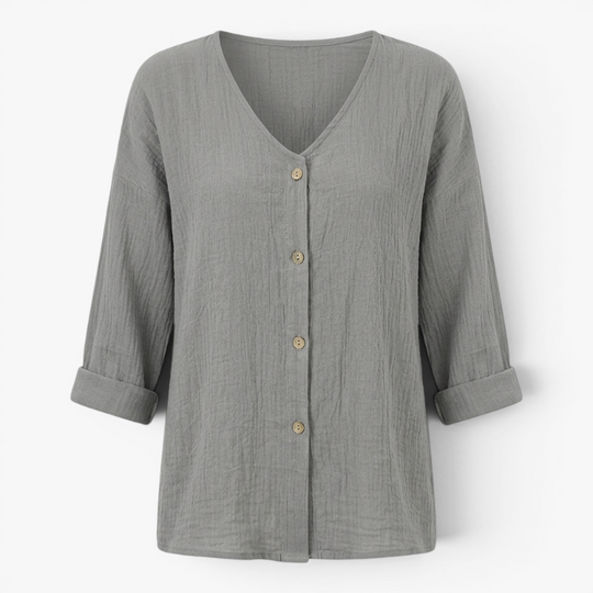 Women’s Relaxed Button Front Blouse with Casual Linen Look