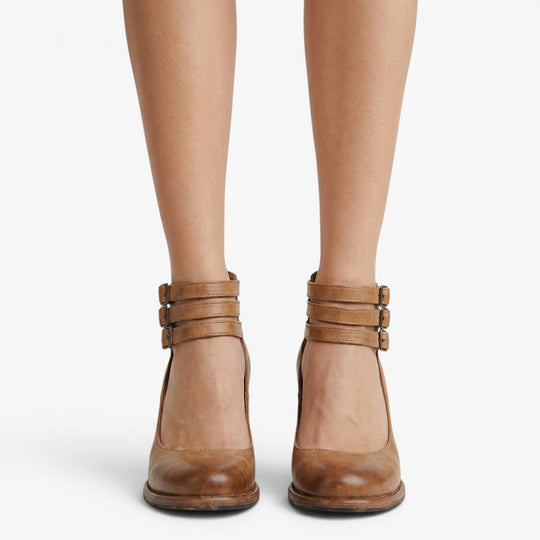 Women's Vintage Triple-Buckle Block Heel Pumps