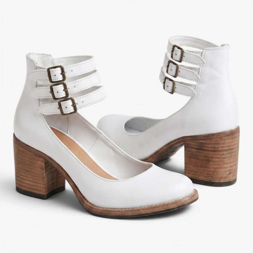 Women's Vintage Triple-Buckle Block Heel Pumps