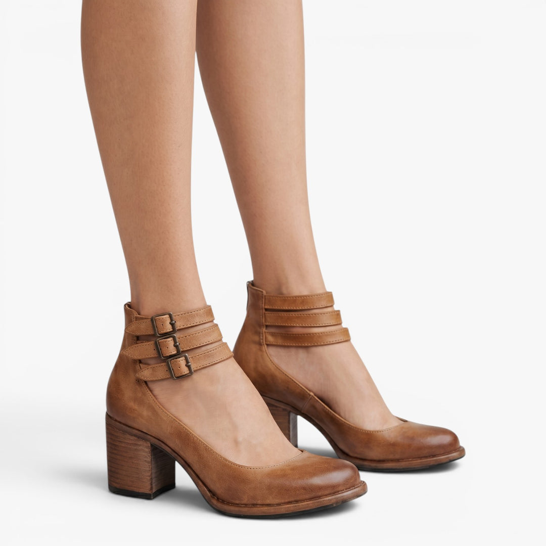 Women's Vintage Triple-Buckle Block Heel Pumps