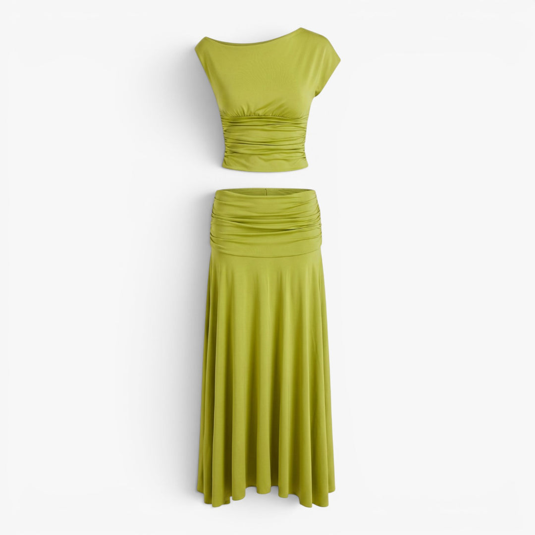 Women's Ruched Crop Top and Maxi Skirt Set
