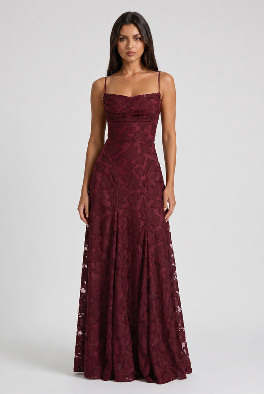 Women's Lace Maxi Dress with Cowl Neck for Evening Occasions
