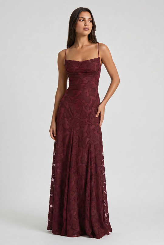 Women's Lace Maxi Dress with Cowl Neck for Evening Occasions