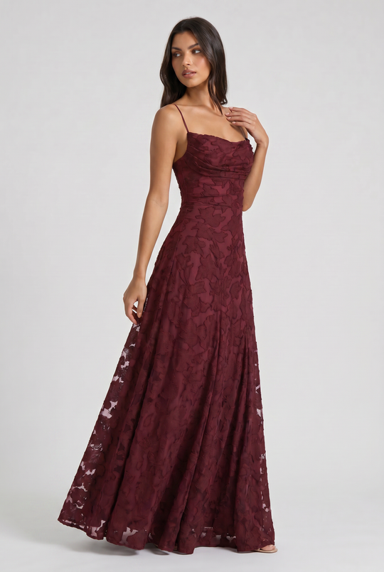 Women's Lace Maxi Dress with Cowl Neck for Evening Occasions