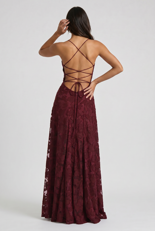 Women's Lace Maxi Dress with Cowl Neck for Evening Occasions
