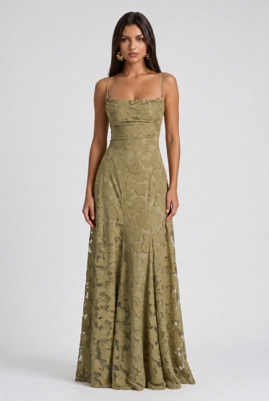 Women's Lace Maxi Dress with Cowl Neck for Evening Occasions