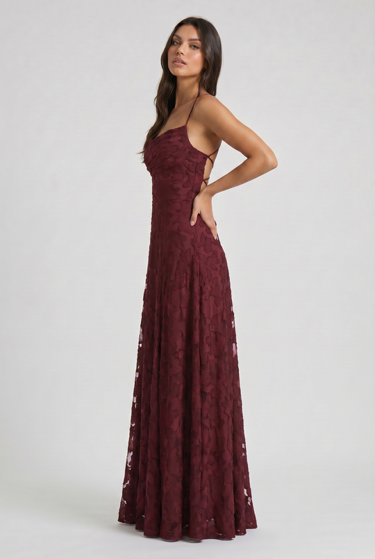 Women's Lace Maxi Dress with Cowl Neck for Evening Occasions