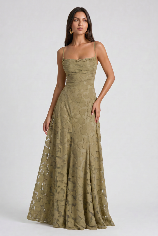 Women's Lace Maxi Dress with Cowl Neck for Evening Occasions