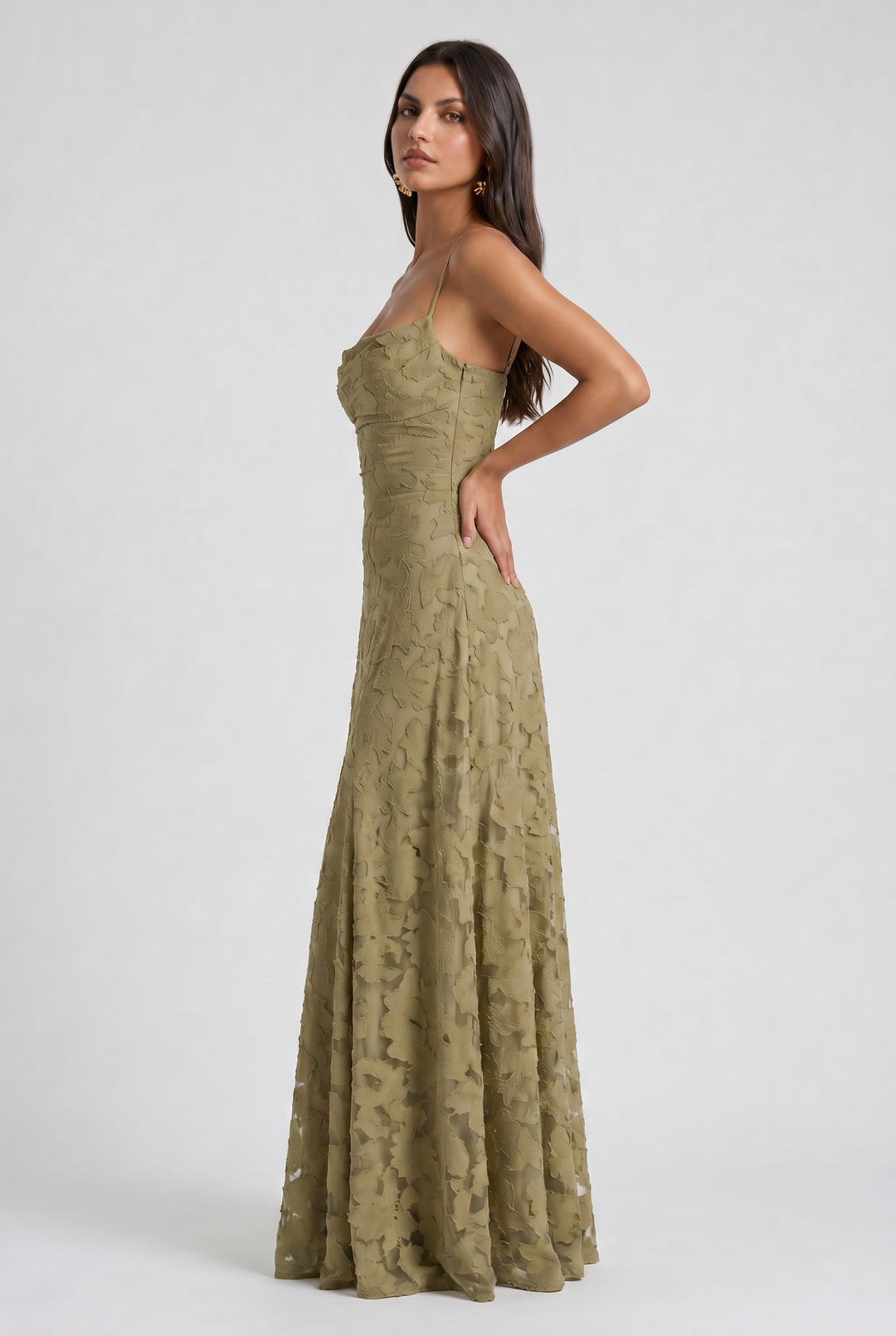 Women's Lace Maxi Dress with Cowl Neck for Evening Occasions