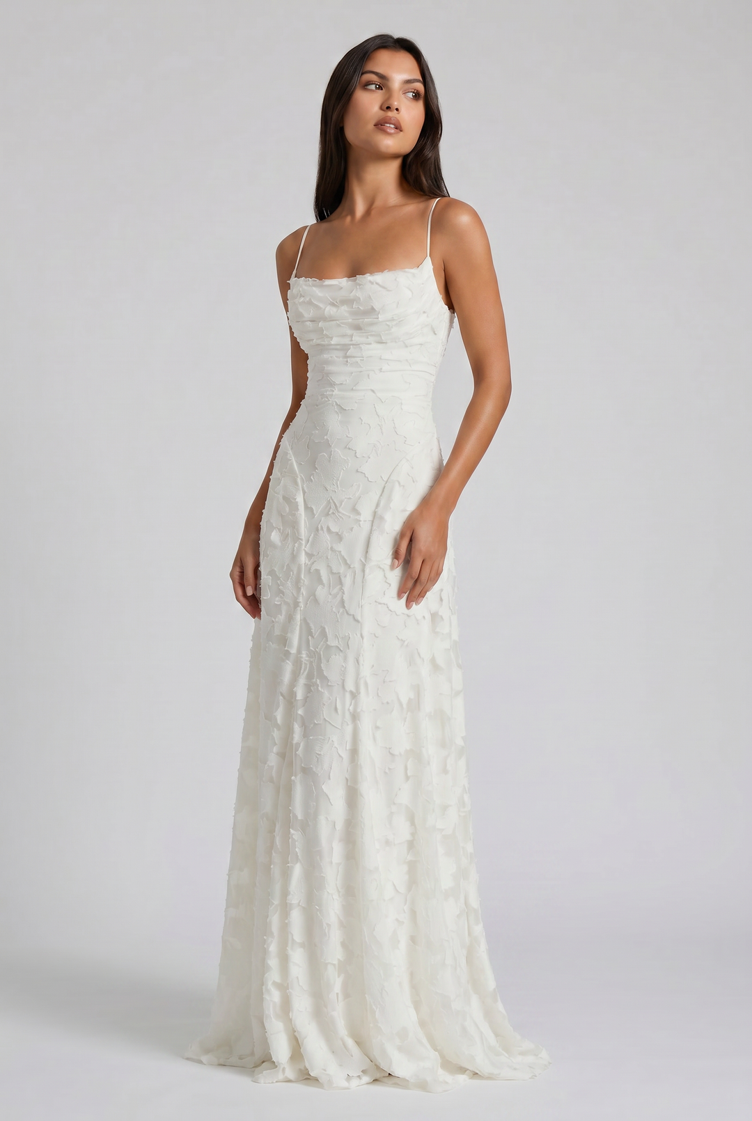 Women's Lace Maxi Dress with Cowl Neck for Evening Occasions