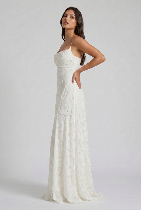 Women's Lace Maxi Dress with Cowl Neck for Evening Occasions