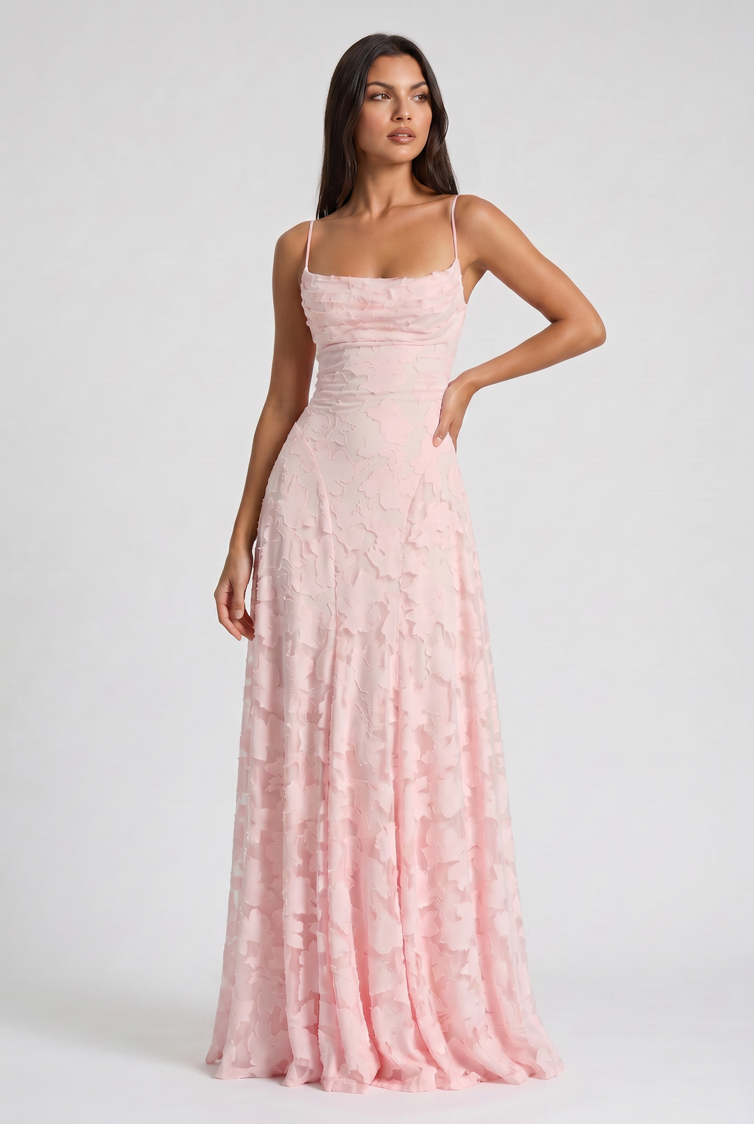 Women's Lace Maxi Dress with Cowl Neck for Evening Occasions