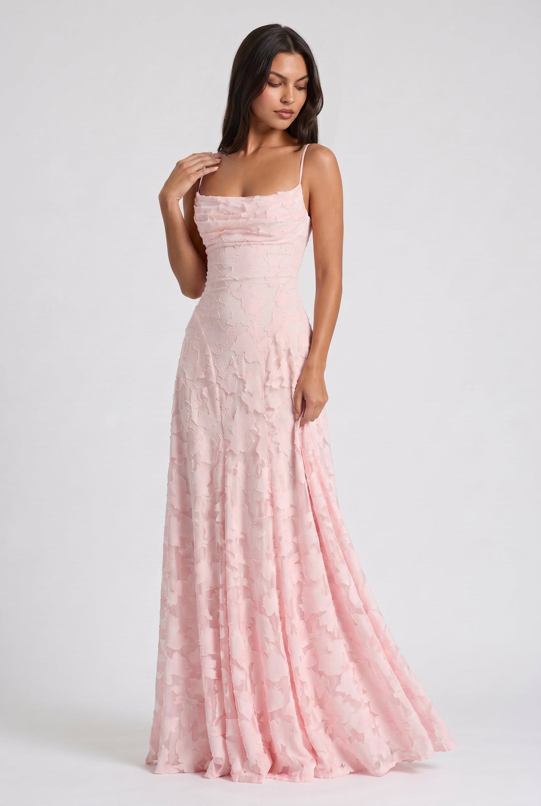 Women's Lace Maxi Dress with Cowl Neck for Evening Occasions
