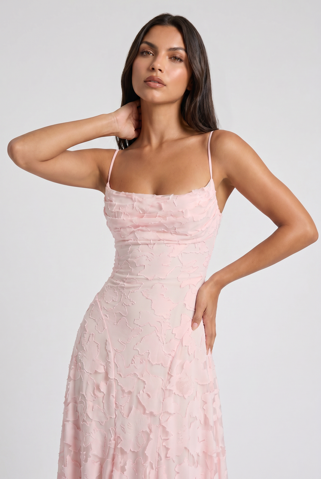 Women's Lace Maxi Dress with Cowl Neck for Evening Occasions