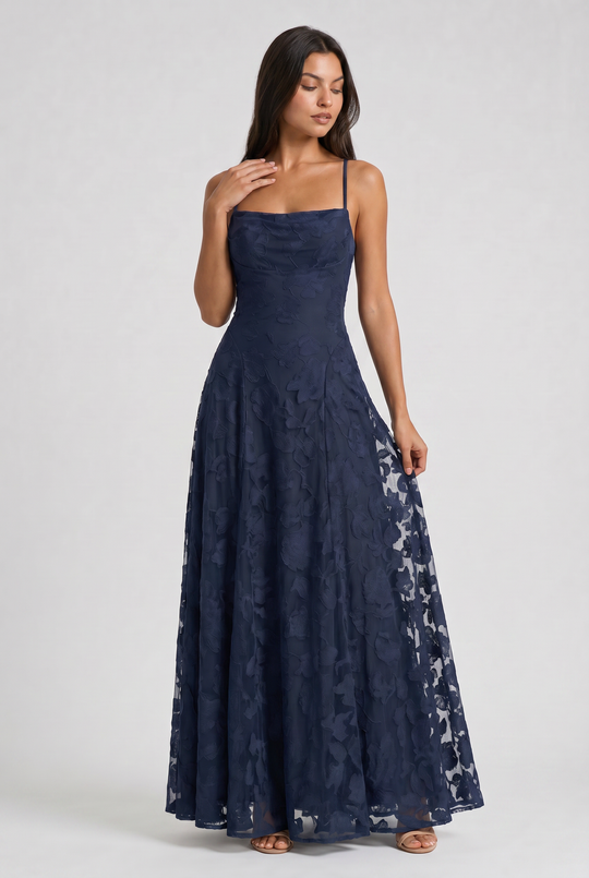 Women's Lace Maxi Dress with Cowl Neck for Evening Occasions