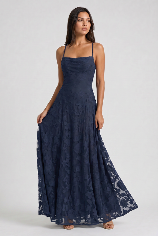Women's Lace Maxi Dress with Cowl Neck for Evening Occasions