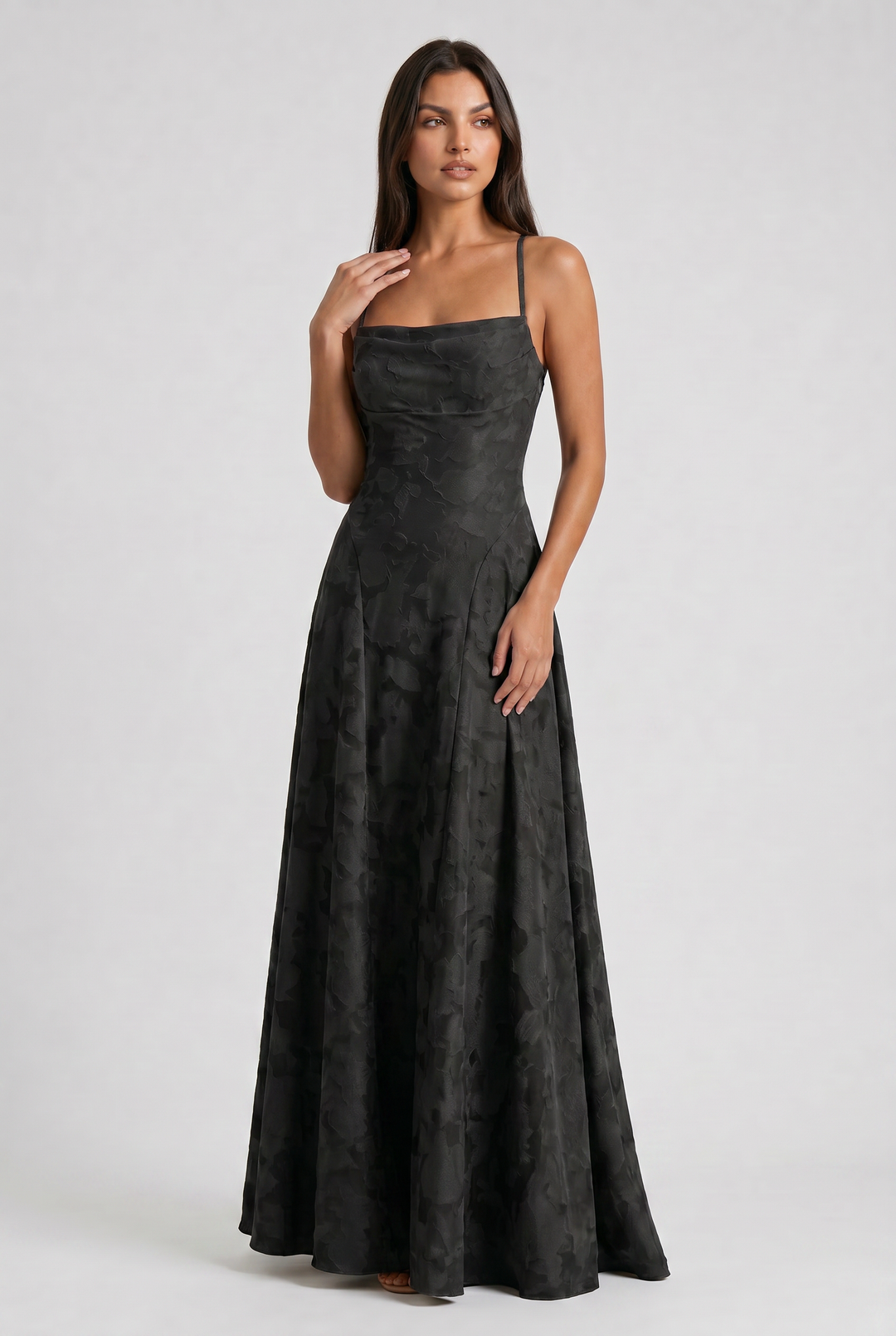 Women's Lace Maxi Dress with Cowl Neck for Evening Occasions
