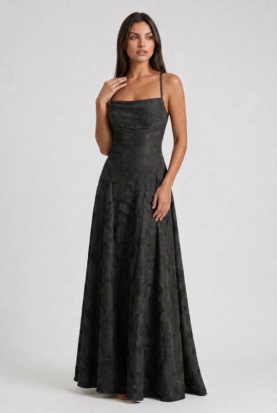 Women's Lace Maxi Dress with Cowl Neck for Evening Occasions