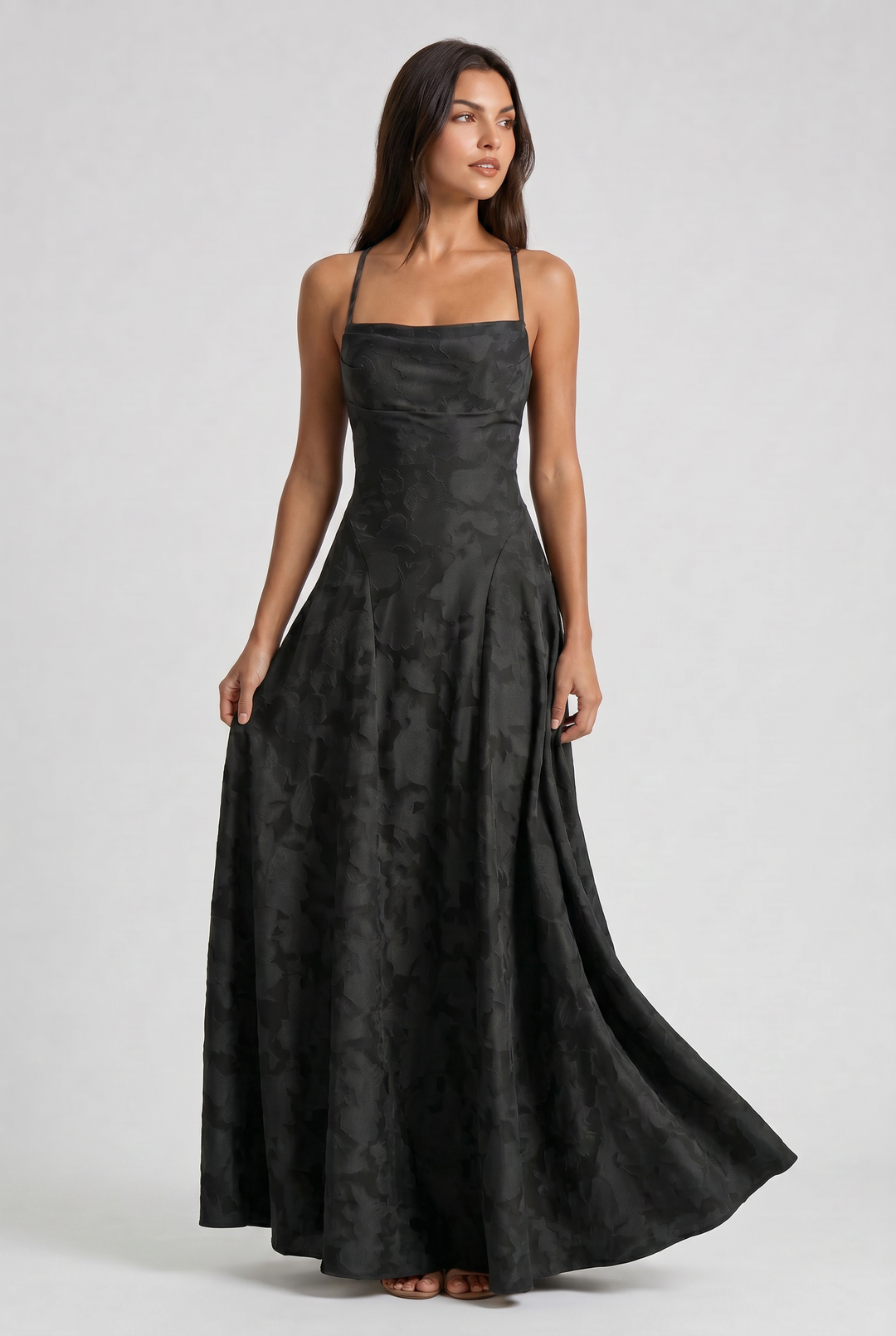 Women's Lace Maxi Dress with Cowl Neck for Evening Occasions
