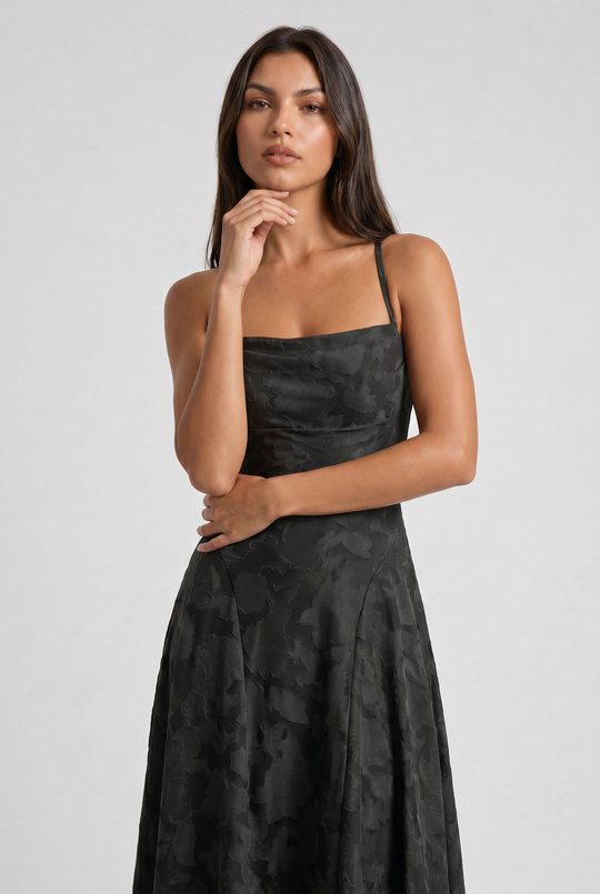 Women's Lace Maxi Dress with Cowl Neck for Evening Occasions