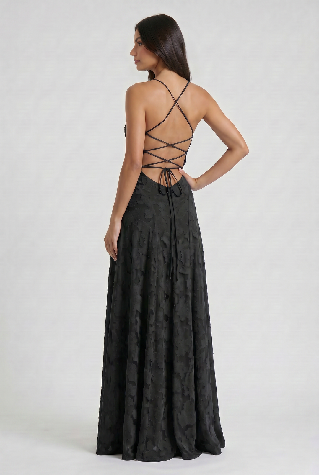 Women's Lace Maxi Dress with Cowl Neck for Evening Occasions