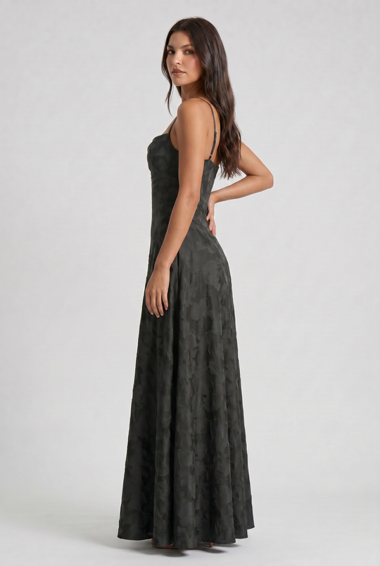 Women's Lace Maxi Dress with Cowl Neck for Evening Occasions