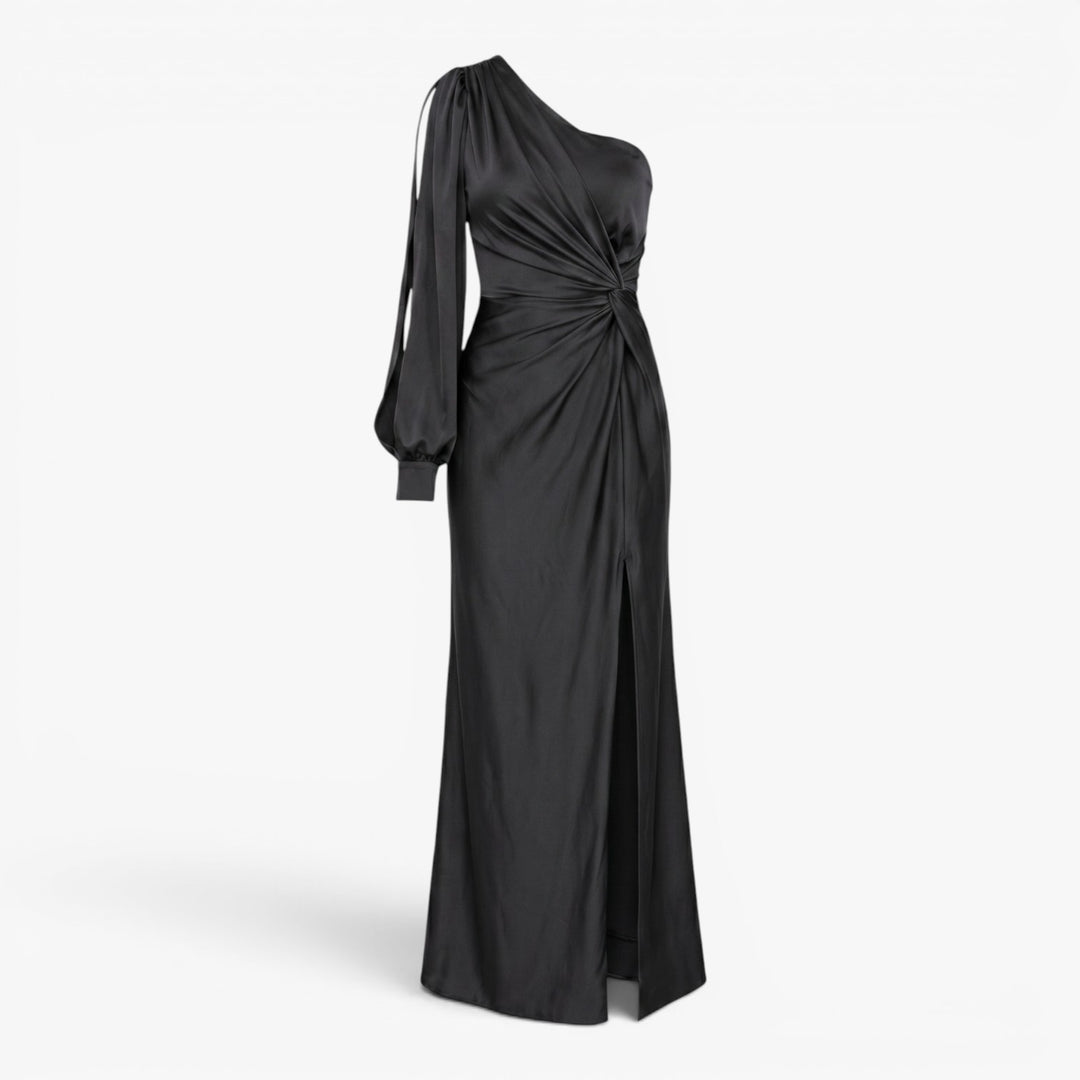 Women’s One Shoulder Satin Maxi Evening Dress with Side Slit