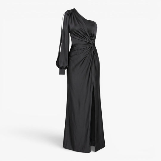 Women’s One Shoulder Satin Maxi Evening Dress with Side Slit