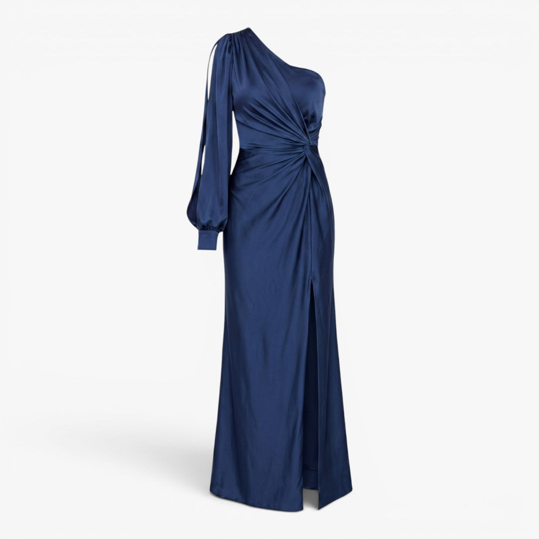 Women’s One Shoulder Satin Maxi Evening Dress with Side Slit